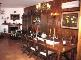 salon with chimney and air condition