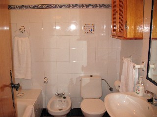 Das Bad hat eine Wanne und ein Bidet