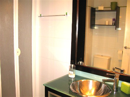 Das Duschbad hat eine grosse Speigelwand mit moderem Waschtisch